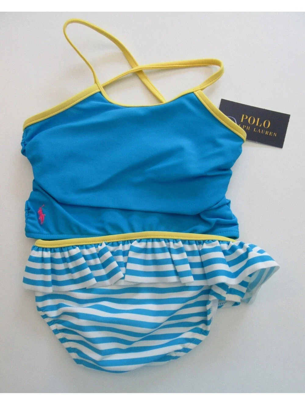Polo Ralph Lauren Infant Girls 2 Pc. Swimsuit Bathing Suit Turquoise Multi  24M